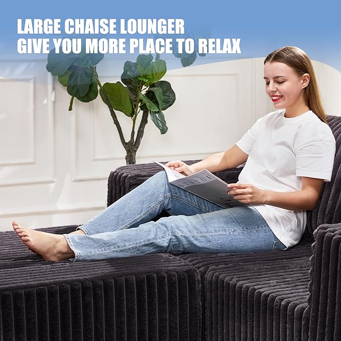 Hobestluk Modular Sectional Sofa Memory Foam Couch L Shape Sofa for Living Room Loveseat with Chaise Lounge Cloud Couch with Removable Cover (Stripe Grey, Loveseat with Chaise)