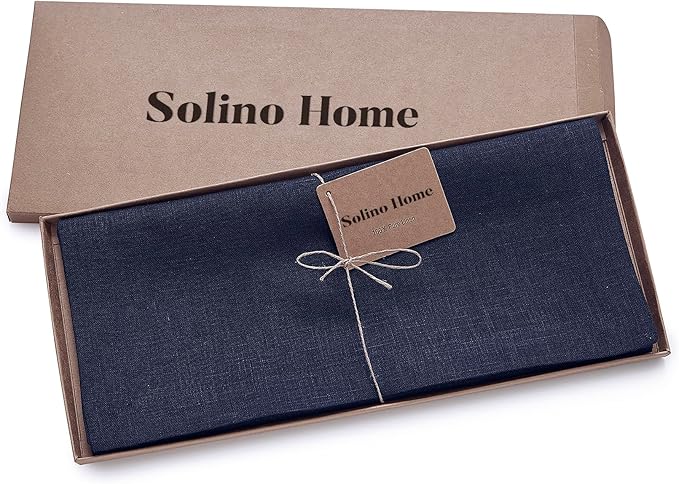 Solino Home Linen Navy Table Runner 72 Inches Long - 100% Pure Linen 14 x 72 Inch Table Runner for Dining, Fall, Autumn, Thanksgiving - Fete