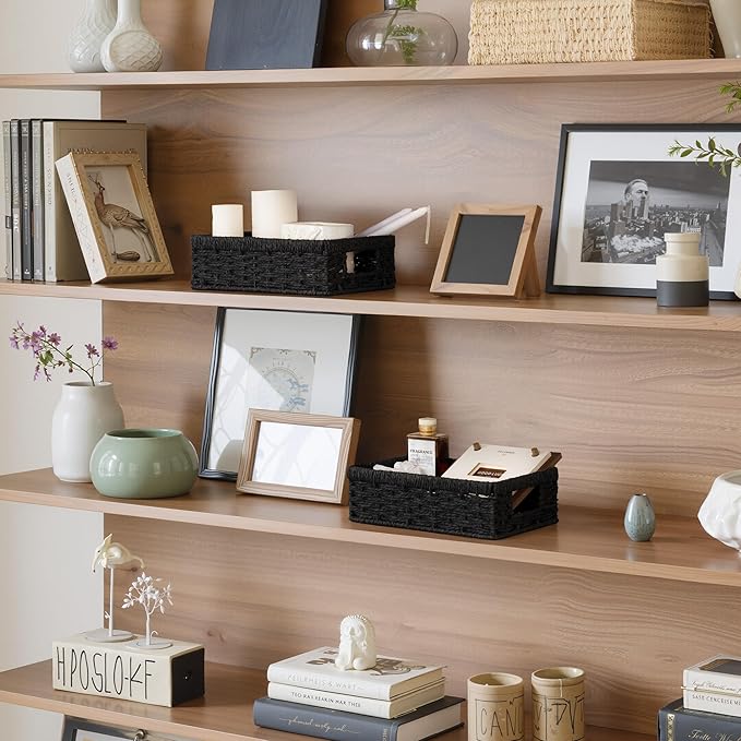 StorageWorks Small, Pantry Baskets, Wicker Storage Baskets for Organizing, Bathroom Shelves, Pantry Organizers and Storage, Black, 2-Pack