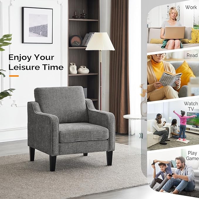 VINGLI Accent Chairs Set of 2 for Living Room, Light Grey Mid Century Modern Chair Soft Chenille Sofa Chair Upholstered Comfy Arm Chairs for Bedroom, Play Room, Apartment