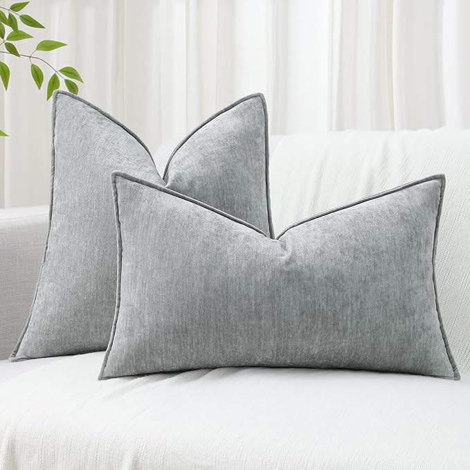 decorUhome Couch Throw Pillow Covers 18x18 Set of 2, Decorative Soft Euro Neutral Chenille Pillow Covers with Elegant Design for Sofa Bed Living Room Home Decor, Ultimate Gray