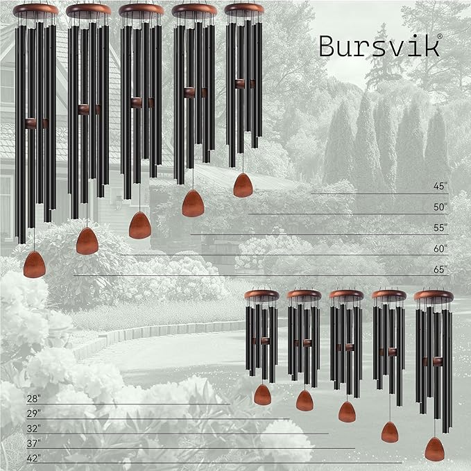 Large Aluminium Wind Chimes 37" Inches to Create a Zen Atmosphere Suitable for Outdoor, Garden, Patio Decoration. Classic Black Wind Chimes with Wind Catcher Suitable as A Gift for Unisex