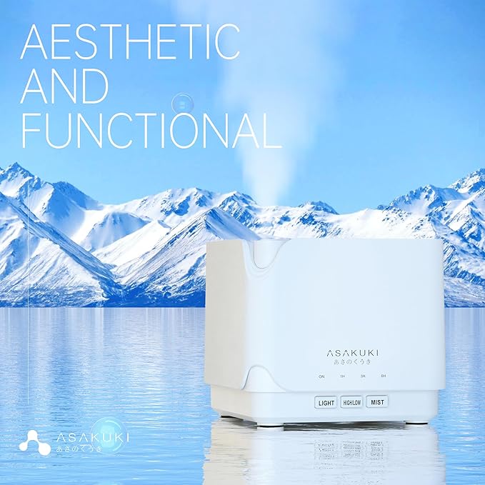 ASAKUKI Essential Oil Diffuser, Multifunctional Ultrasonic Aromatherapy Fragrant Oil Vaporizer Humidifier with Timer, Auto-Off Safety Switch, and 7 LED Light Colors, 700 ml (White)