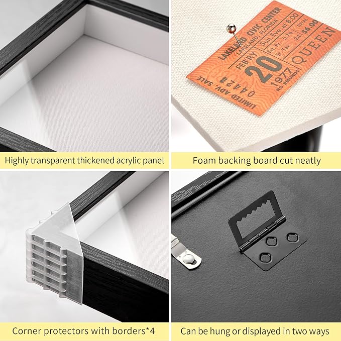 5x7 Shadow Box Picture Frame Display Case with Soft Linen Back-Thickened Panel,Small Mini Black Deep Shadow Box Frame 5x7 for Insect Medal Display Pet Photo Memorial Flower Craft