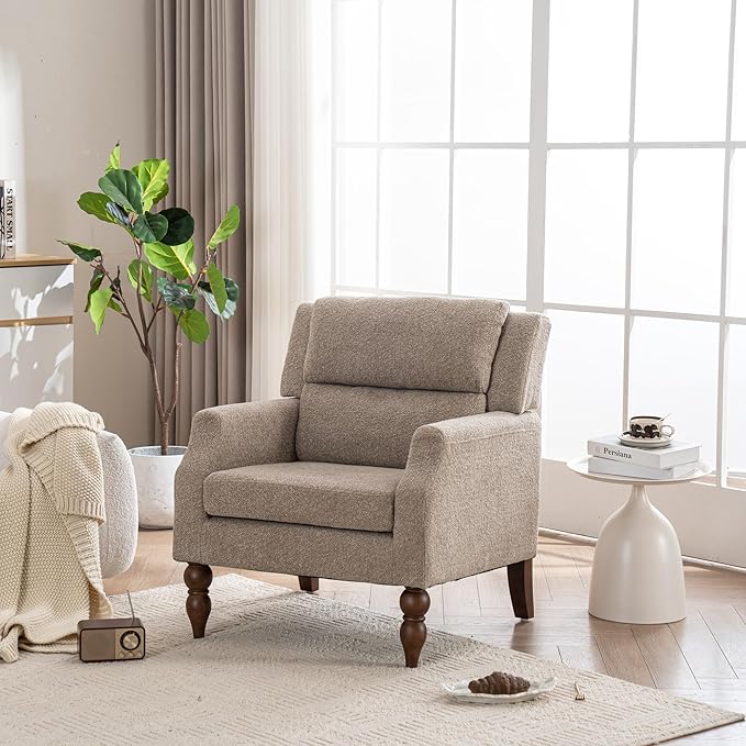 Kidol & Shellder Light Brown Oversized Accent Chair for Living Room Set of 2 Modern Reading Chair with Back Upholstered Comfy Single Sofa Chair for Bedroom Lounge Side Corner Boucle Fabric Armchair