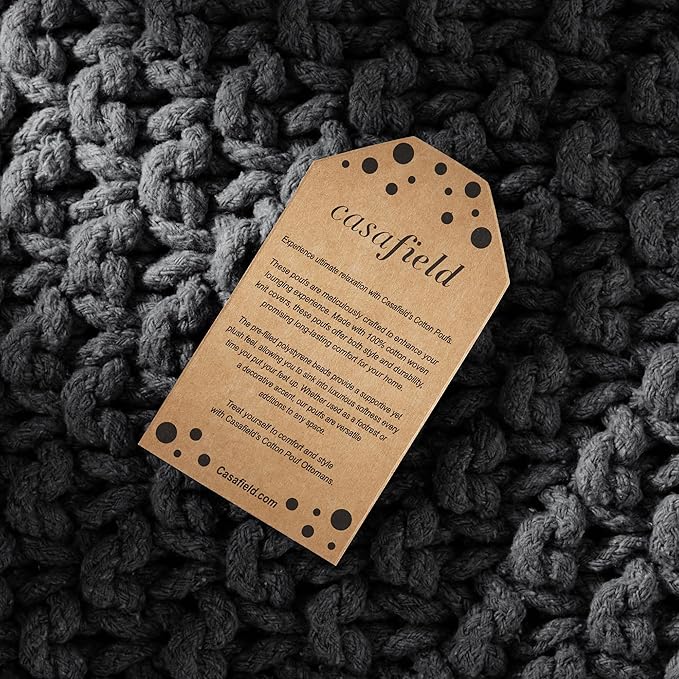 Casafield Square Pouf Ottoman, Black - 18.5" W x 18.5" D x 14.5" H Cotton Knit Foot Stool - Boho Floor Pouffe for Living Room, Bedroom, Home Office