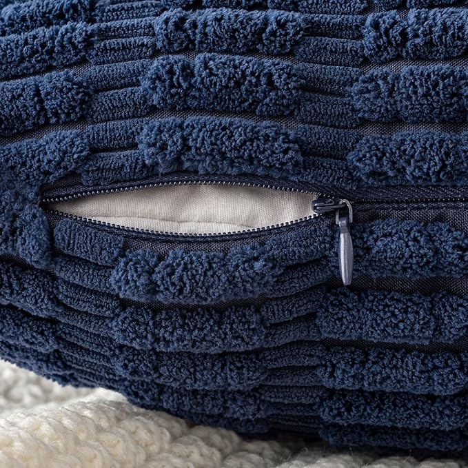 MIULEE Pack of 2 Corduroy Decorative Throw Pillow Covers 20x20 Inch Soft Boho Striped Pillow Covers Modern Farmhouse Home Decor for Summer Coastal Sofa Living Room Couch Bed Dark Blue