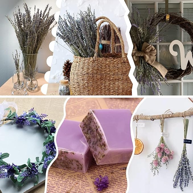 6 Packs Natural Dried Lavender Flowers Bouquet with Stems (14-17 Inches, 540-600 Stems Total) - Home Fragrance for Drawers, Wedding Decor & Photography Props, DIY Crafts Supplies & ,Gifts for Her
