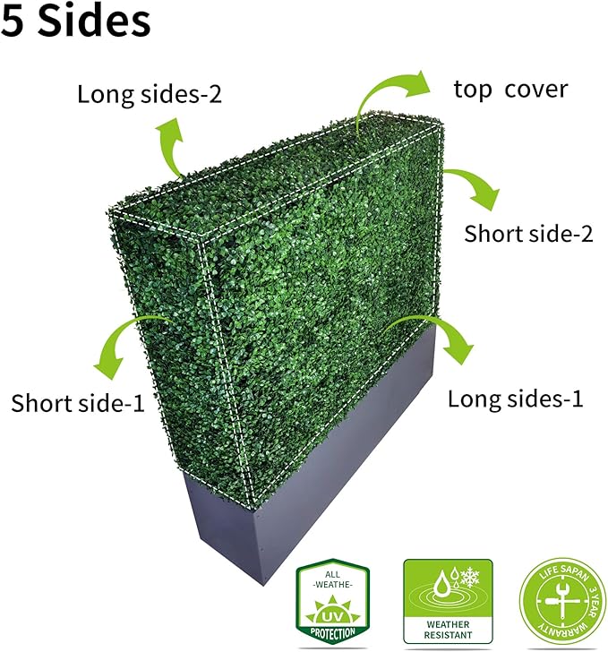 AGPL Artificial Boxwood Hedge Wall with Dark Gray Stainless Steel Planter Box(64" H 48" W 12" D) Privacy Wall Backdrops