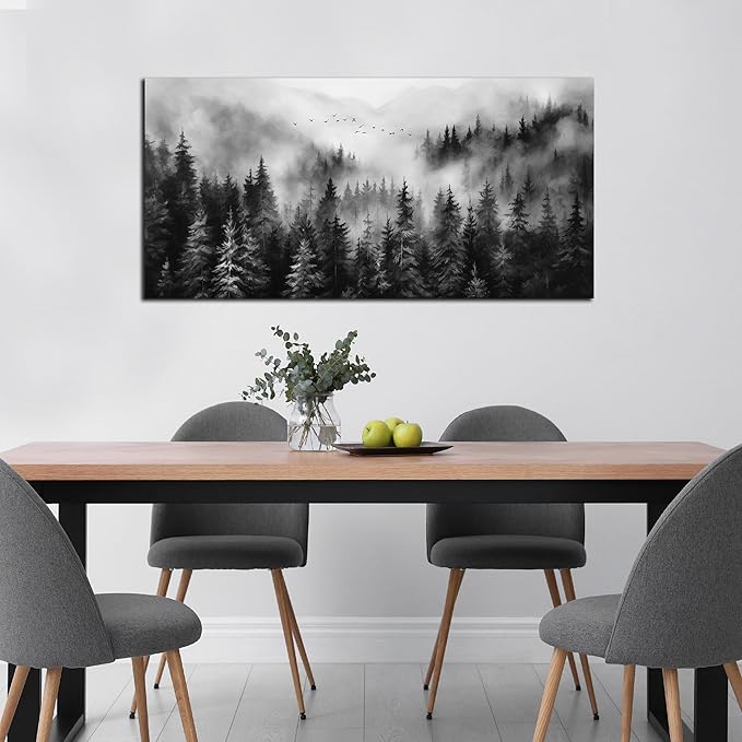 Black and White Canvas Wall Art for Office,Forest Wall Art for Bedroom Above Bed 24 x 48 Inch