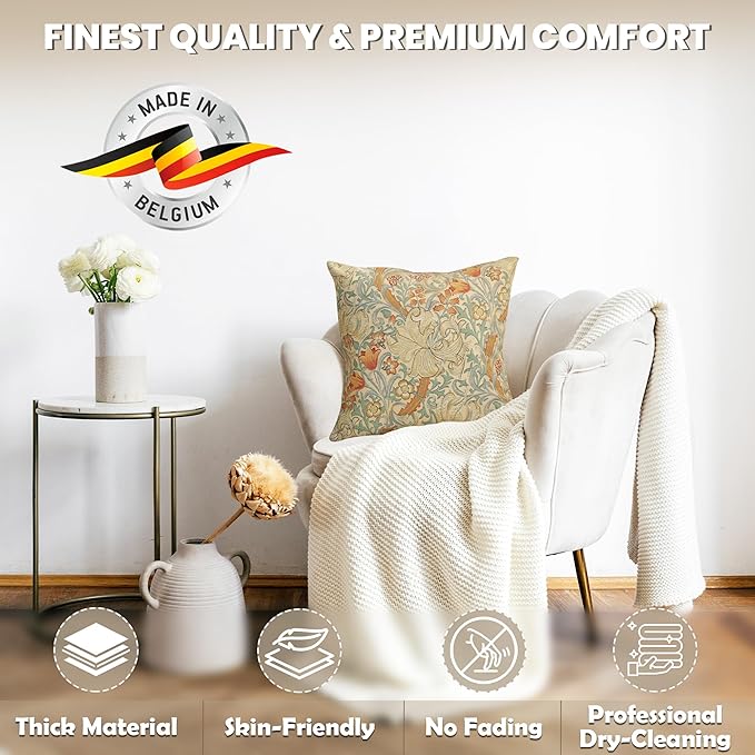 Charlotte Home Furnishings Throw Pillow Covers, Decorative Boho Pillow Cover for Couch, Living Room, Golden Lily Light Square Cushion Cases 18x18 in, European Cotton Jacquard Woven, Cozy Bedroom Decor