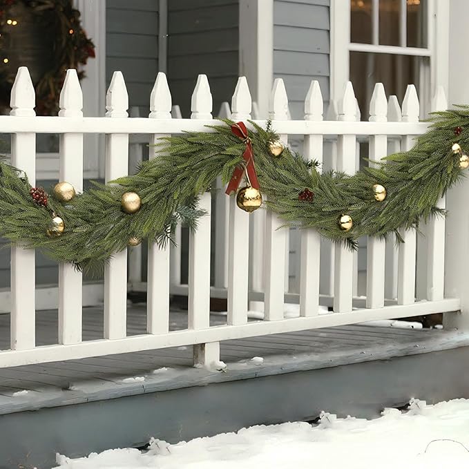 16FT Christmas Norfolk Pine Garland -1PCS, Artificial Pine Needles Garlands Faux Greenery Fake Garland for Holiday Fireplace,Table,Window,Stairs,Mante,Indoor Outdoor Decor