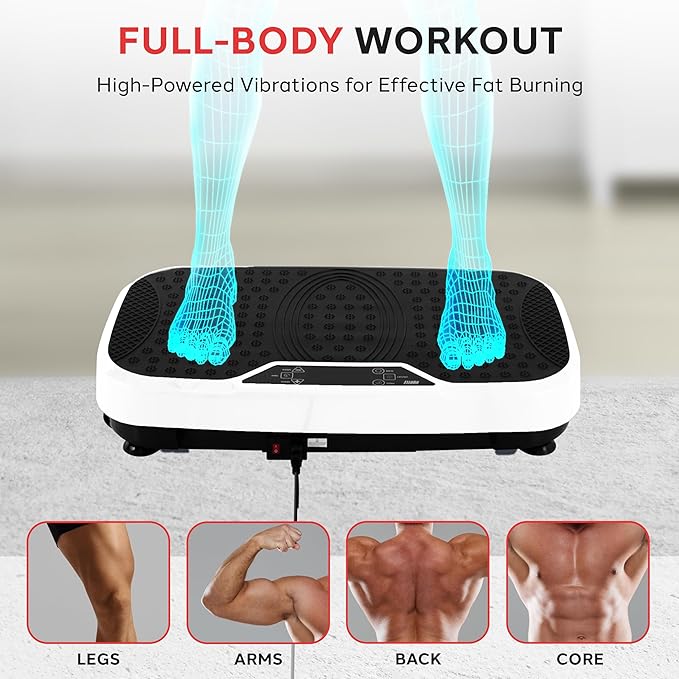 Hurtle Fitness Vibration Platform Machine - Home Gym Whole Body Shaker Exercise Machine Workout Trainer Fast Weight Loss w/Resistance Bands Easy Carry Wheel Remote Adjustable Speed