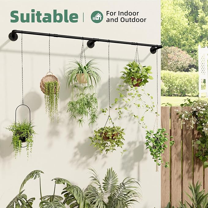 Plant Hanger Indoor with 6 Hanging Chains Hanging Planters for Indoor Plants Hanging Plant Holder Window Plant Rod Black Metal Shelves(70.8 Inch Pot not Included