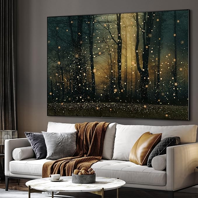SIGNWIN 46"x60" Extra Large Framed Wall Art Magical Firefly Forest at Twilight, Enchanted Nature Scene for Home Living Room Bedroom Decor (Frame Assembly Required)