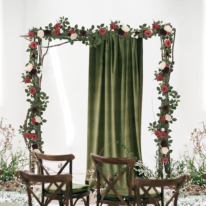 5FT Artificial Rose Flower Burgundy Fake Floral Garland for Wedding Ceremony Backdrop Arch Flowers Table Centerpieces Decorations