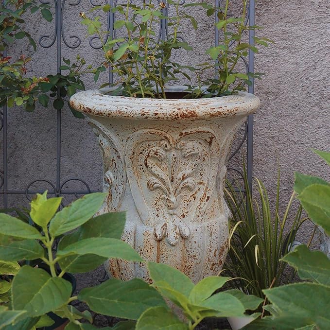 VISIBLE Vintage European Giant Garden Urn Planter, Decorative Cement and Fiber Flower Pot, Make Rust Finished, Wrap Foam Safely Delivered from Los Angeles (Vintage, Medium)