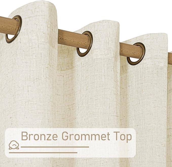 LAMIT Short Linen Curtains 40 Inch for Kitchen Windows Over Sink, Semi Sheer Light Filtering Neutral Curtains Bronze Grommet Panels for Bathroom/Windows, Cream Ivory, 2 Panels, 34 x 40 Inch