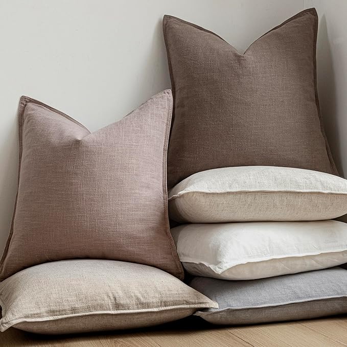 Foindtower Set of 2, Decorative Linen Soild Throw Pillow Covers Soft Accent Euro Cushion Case Boho Farmhouse Pillowcase for Chair Couch Sofa Bedroom Living Room Home Decor 20 x 20 Inch Dusty Pink