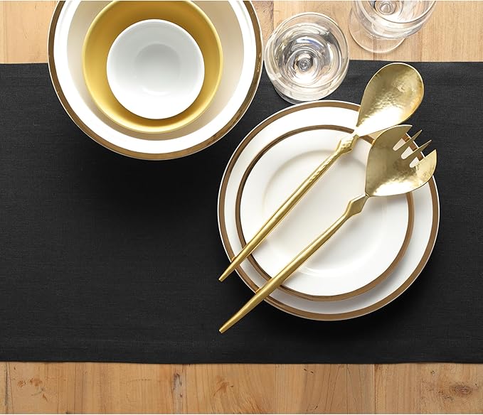 Solino Home Linen Black Table Runner 132 Inches Long - 100% Pure Linen Extra Long Table Runner 14 x 132 Inch for Fall, Autumn, Halloween, Thanksgiving - Fete