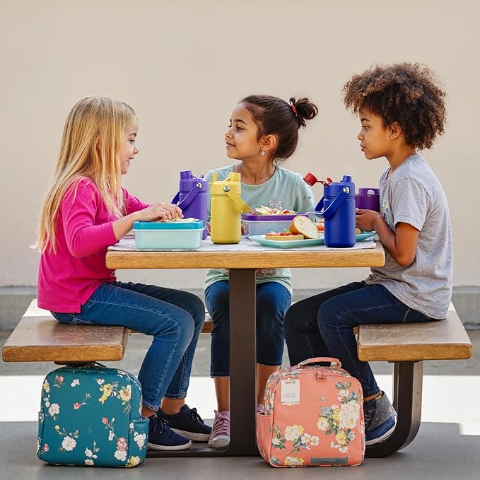 Kids Insualated Water Bottle with Straw - 12oz Stainless Steel Water Bottle with Dual Spouts, Leak-Proof, BPA-Free, Double Wall Vacuum Keeps Cold for 24 Hours for Sports, Travel (Beaucoup Blue)