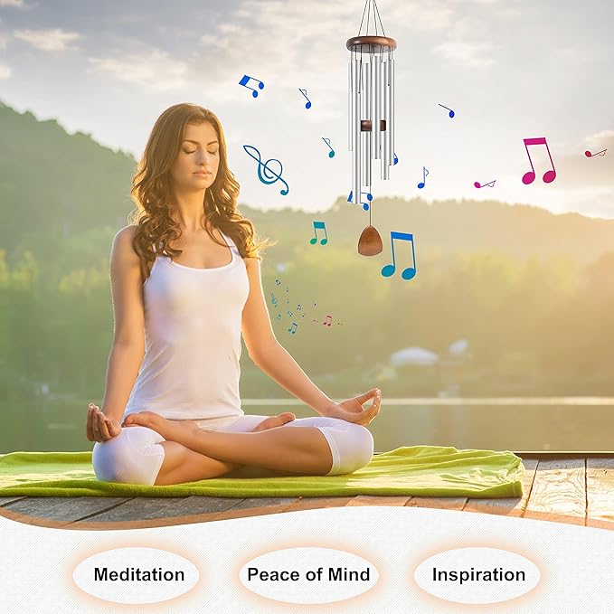 Large Aluminium Wind Chimes 37 Inches to Create a Zen Atmosphere Suitable for Outdoor, Garden, Patio Decoration Classic Chimes with Wind Catcher Suitable as A Gift for Unisex Silver 2 Pack