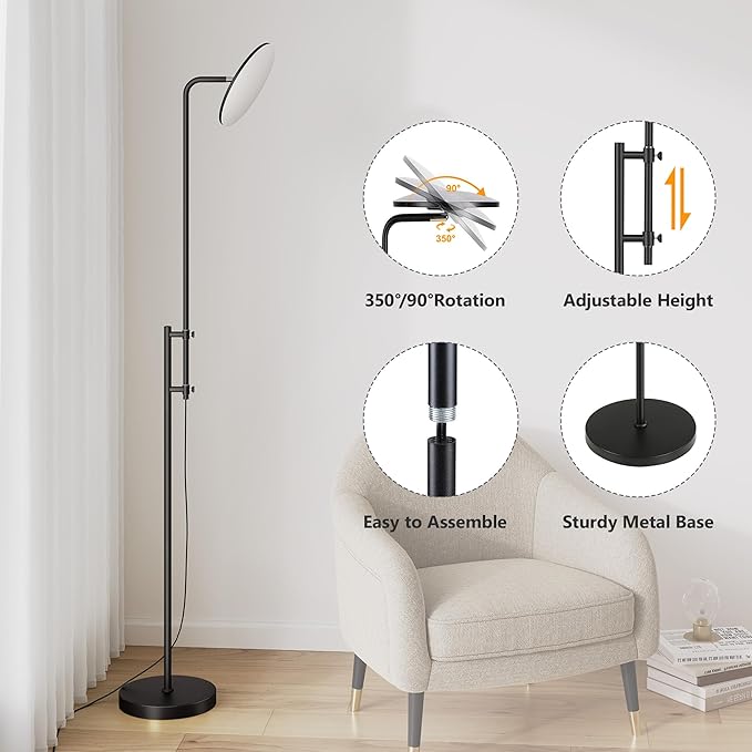 SUNMORY 32W/3000LM Floor Lamps, Super Bright LED Standing Lamp with Remote Control, Adjustable Tall Lamp with 350°Rotating Head, Modern Dimmable Torchiere Corner Lamp for Living Room, Bedroom, Office