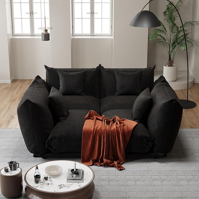 smilesun Modern Minimalist Chenille Modular Sectional Sofa, Oversized Couch and Loveseat Set with Thick Cushions, Upholstered Sofa for Living Room, Bedroom, Office, Apartment(Black,136" 4-Seater)