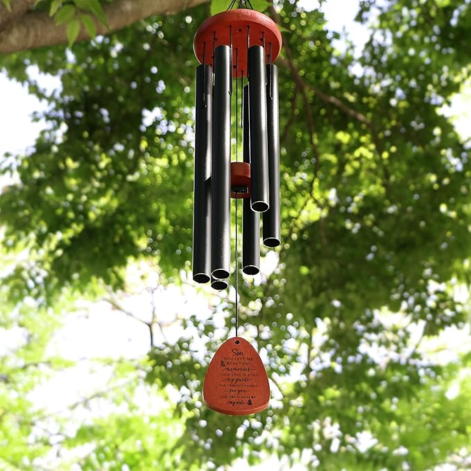 Memgift Memorial Wind Chime for Loss of Son - Outdoor Sympathy Gift for Bereavement - 32 Inch Remembrance Chime - Garden, Patio & Yard Wind Chimes for Loved One