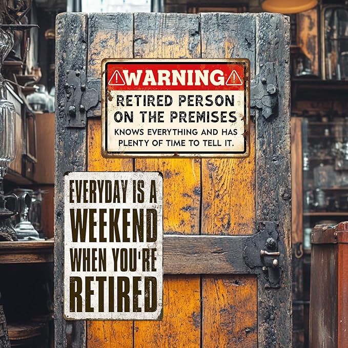 Funny Retirement Sign, Retired Gifts for Men - Happy Retirement Party Decorations for Women, Vintage Retirees Patio Metal Tin Signs Yard Door Frame Decor 8x12 Inch