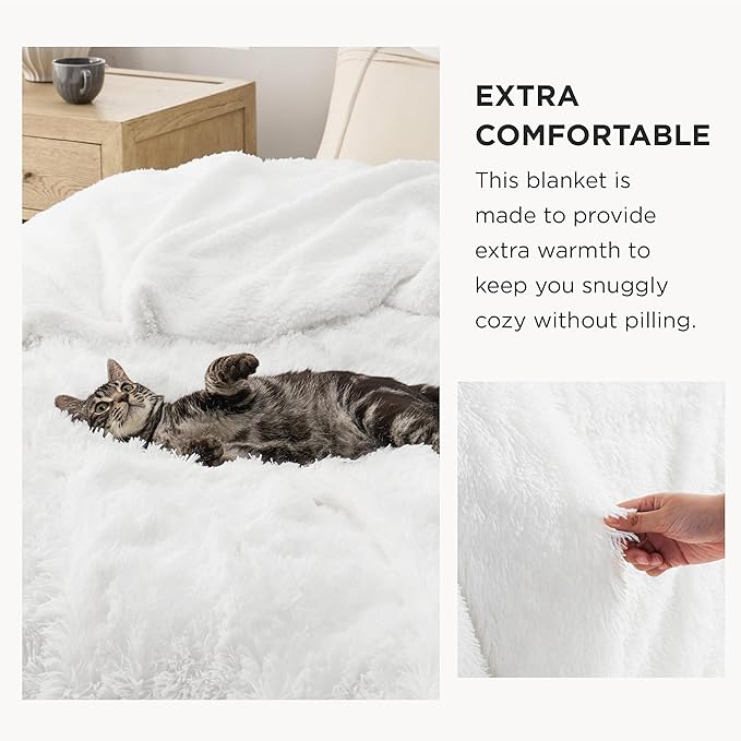 Bedsure GentleSoft Fluffy White Blankets Queen Size for Bed, Thick Sherpa Faux Fur Fleece Fuzzy Plush Winter Warm Heavy Soft Queen Blankets, Bedroom Decor White Gifts Cozy Gifts for Women Men, 90x90