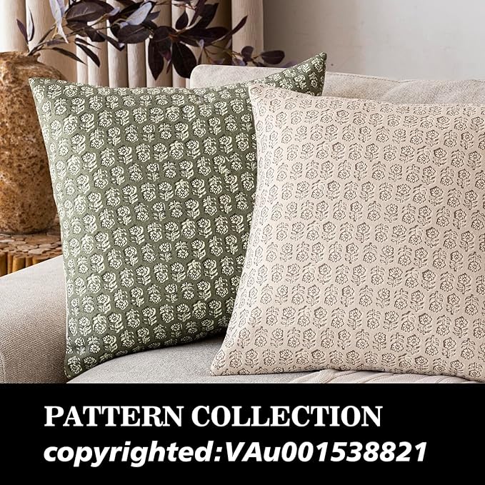 Foindtower Set of 2 Decorative Vintage Floral Print Throw Pillow Covers Neutral Modern Farmhouse Cushion Covers Boho Home Decor for Sofa Chair Couch Bedroom Living Room,18×18 Inch,Sage Green