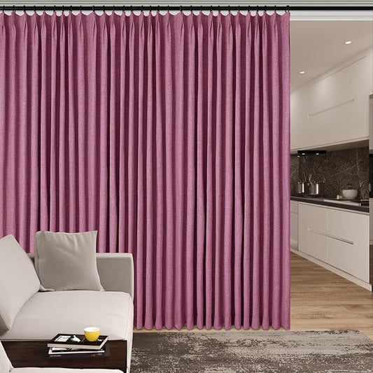 100" W x 84" L Faux Linen Room Divider Curtains, Full Blackout Pinch Pleated Drapes for Traverse Rod, Bedroom Divider Privacy Drapery with Hooks for Ceiling Track, 1 Panel, Lilac