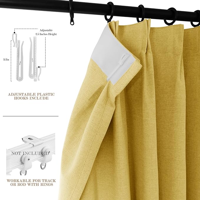 150 Inches Extra Wide Room Divider Draperies, Pinch Pleat Drapes, Absolutely Blackout Sliding Door Drapery, Total Privacy Ceiling Track Curtains, 150" W by 102" L, Yellow (1 Panel)