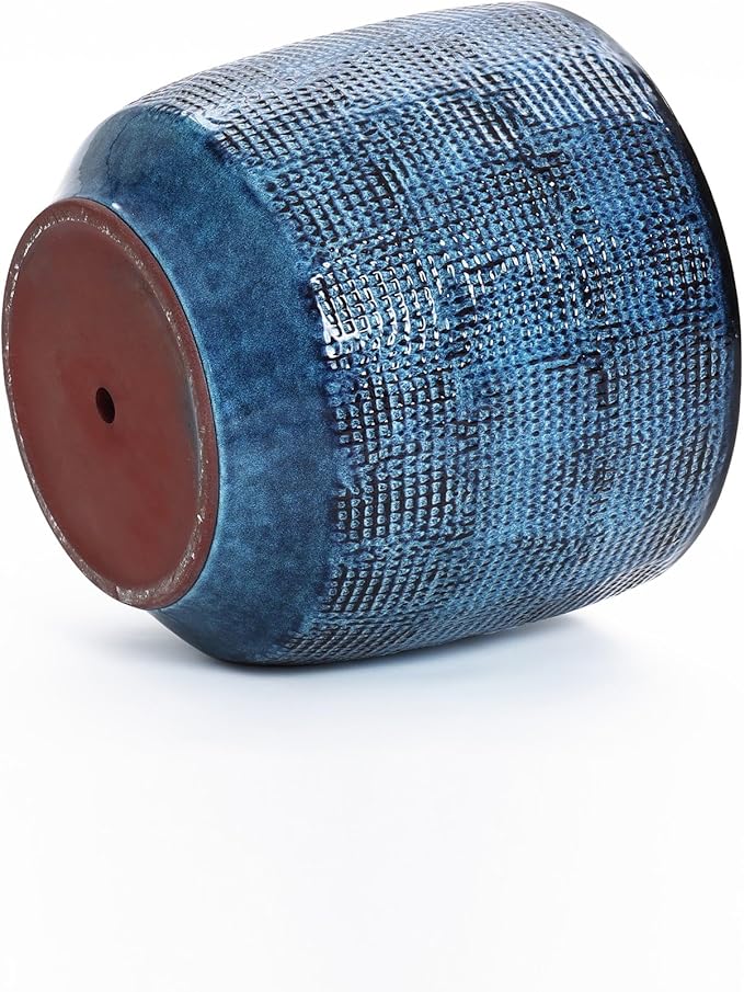 LuxenHome 15.5" Dia Large Ceramic Pots for Plants, Ocean Blue Glazed Planters for Outdoor Plants, Round Indoor Flower Pots with Drainage Hole and Rubber Plug for Home Garden Patio