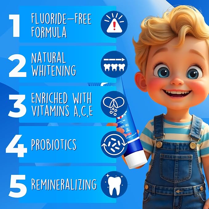 LOL Kid Toothpaste Fluoride Free, Nano Hydroxyapatite Toothpaste Kids, Probiotics & Xylitol Tooth Paste Kids | Remineralizing | Natural | Plant-Based Foam | Pasta De Dientes para Niños (Peppermint)