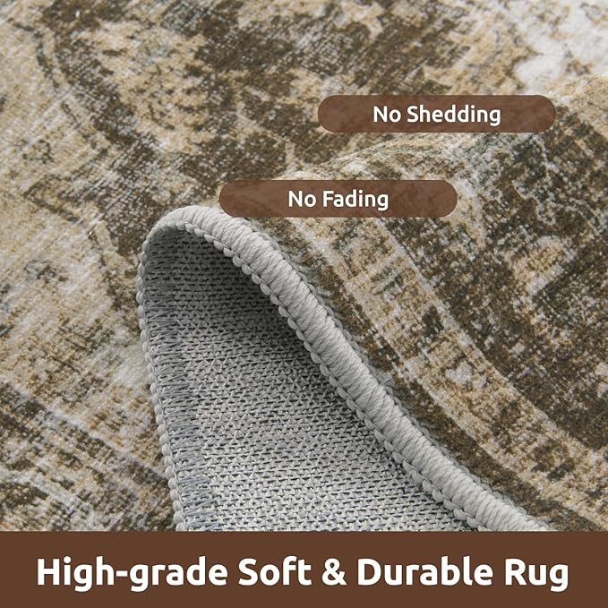 AMOAMI-3X5 Area Rug-Soft Washable Vintage Throw Accent Rugs for Living Room, Entryway, Bedroom, Kitchen, Bathroom, Laundry Room, Kitchen, Bathroom, Bedside, No Slip Brown/Coffee