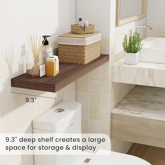 Fun Memories Floating Shelves for Wall, 30 Inch Rustic Wood Wall Mounted Shelves for Bathroom, Bedroom, Kitchen, Living Room, Deep Floating Shelves for Storage & Home Decor (Walnut, Set of 2)