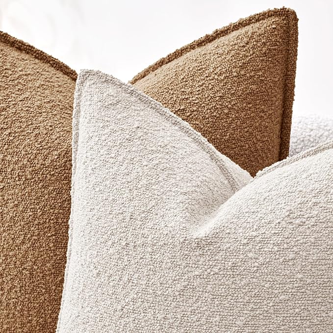 MIULEE Pack of 2 Decorative Textured Boucle Throw Pillow Covers 20x20 Inch Natural Beige Broadside Thick Boho Pillows for Farmhouse Accents Sofa Couch Bedroom Living Room Home Decor