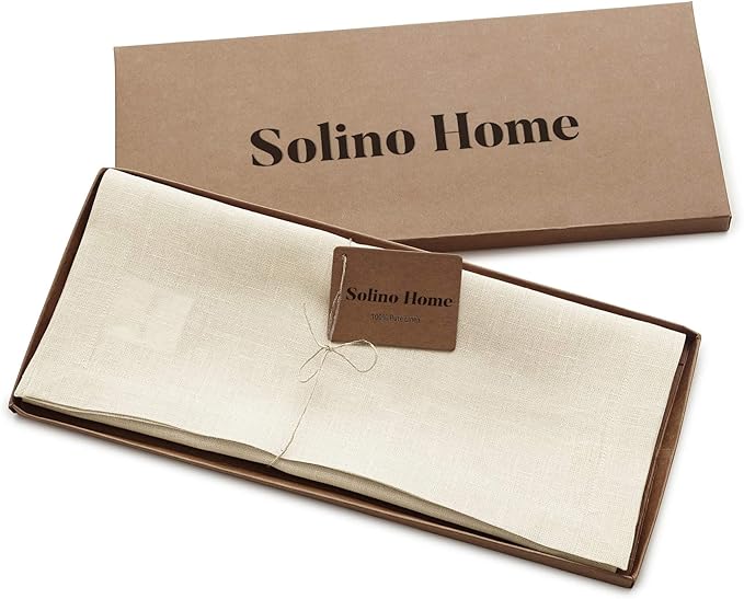 Solino Home Linen Ivory Table Runner 132 Inches Long - 100% Pure Linen Extra Long Table Runner 14 x 132 Inch for Fall, Autumn, Thanksgiving - Fete