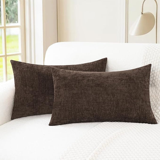 CaliTime Throw Pillow Covers Decorative 12 X 20 Inches Pack of 2 Cozy Chenille Cushion Cases for Couch Sofa Bed Living Room Home Coffee