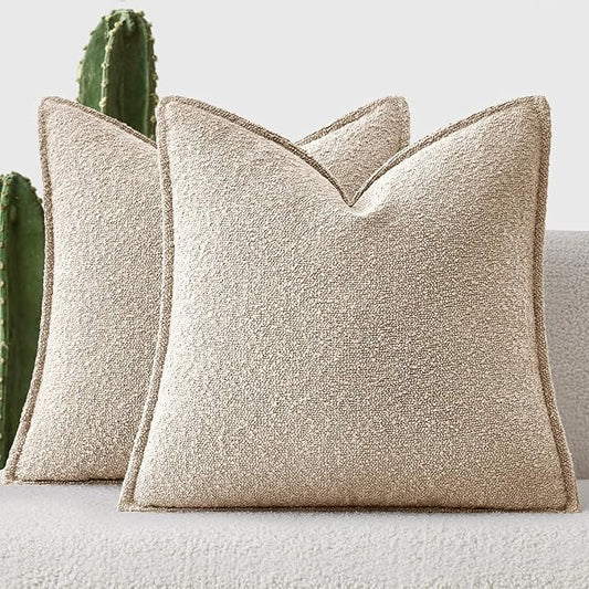 MIULEE Pack of 2 Decorative Textured Boucle Throw Pillow Covers 18x18 Inch Oatmeal Broadside Thick Boho Pillows for Farmhouse Accents Sofa Couch Bedroom Living Room Home Decor
