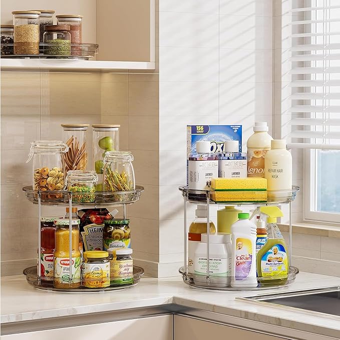 LAMU 2 Tier Lazy Susan Turntable Organizer 10.6'' Rotating Spice Rack Organization for Cabinet, Kitchen, Pantry, Countertop, Bathroom, Vanity, Medicine Cabinet Organizer, Grey