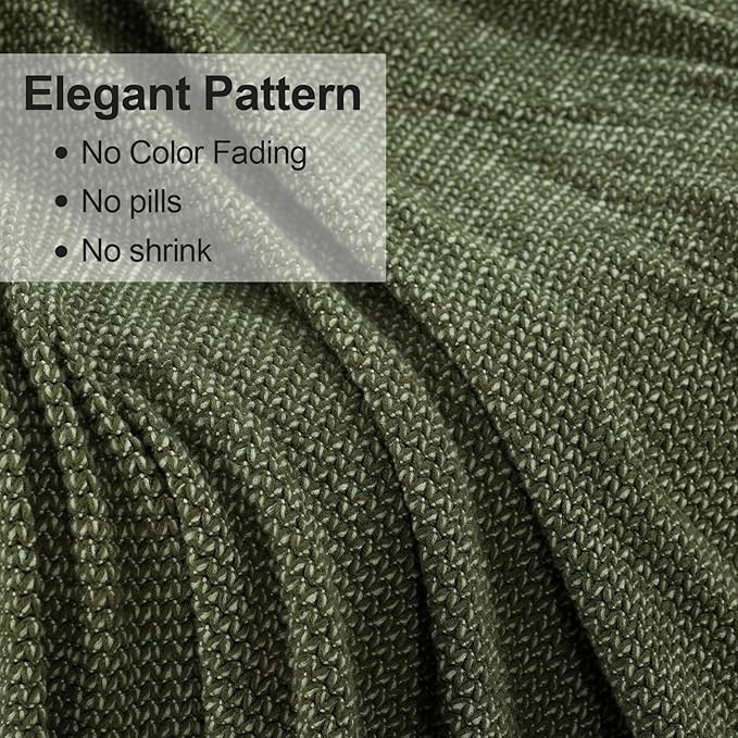 Blagic Knitted Throw Blanket for Couch, Soft Farmhouse Throw Blanket with Tassels,Home Decorative Lightweight Blankets,Spring Throws for Bed/Chair/Sofa,Wheat Textured (Green & White,60" W x 80" L)