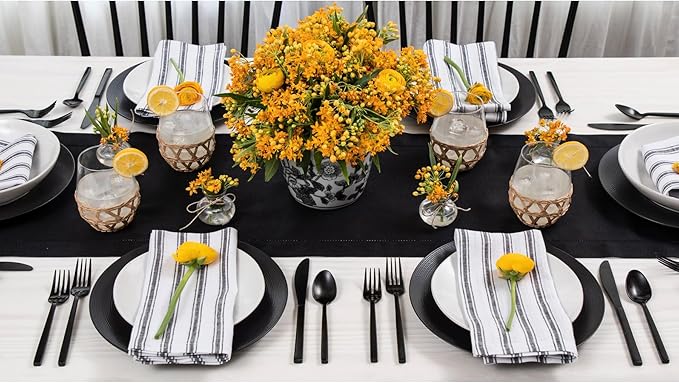 Solino Home Linen Black Table Runner 48 Inches - Classic Hemstitch, 100% Pure Linen Coffee Table Runner 14 x 48 Inch Ideal for Dresser Tables - Fall, Autumn, Halloween, Thanksgiving