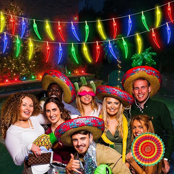 Chili Pepper String Lights, 40 LED 21Ft Chili Pepper Fairy Lights Battery Operated for Indoor Outdoor Garden Pool Birthday Mexican Party Wedding Christmas Summer Tropical Decor
