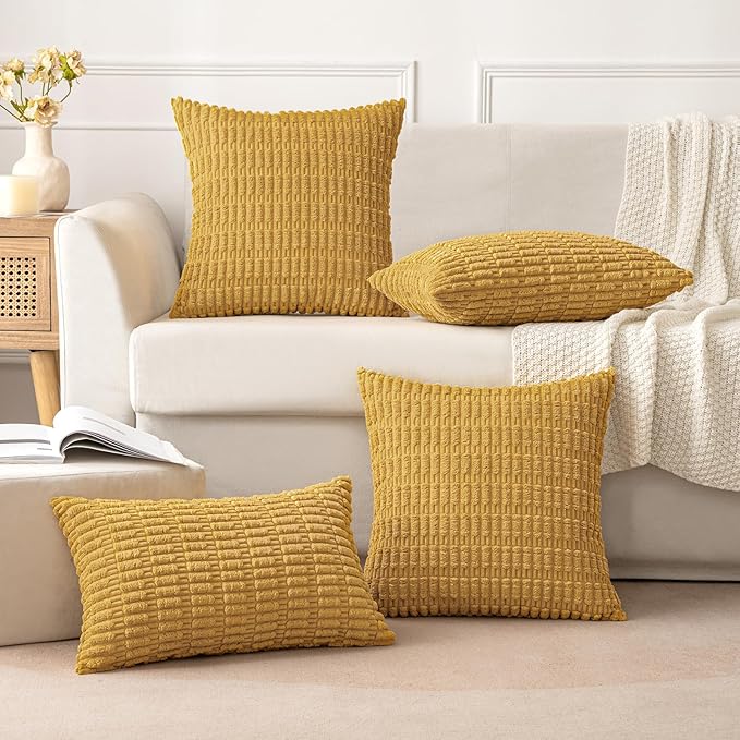 MIULEE Pack of 2 Corduroy Decorative Throw Pillow Covers 16x16 Inch Soft Boho Striped Pillow Covers Modern Farmhouse Home Decor for Summer Sofa Living Room Couch Bed Yellow