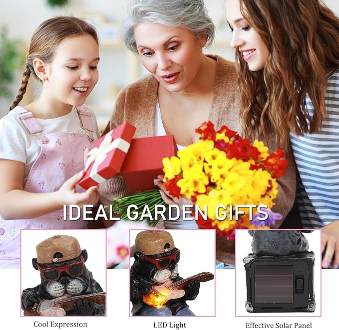 Solar Dog Outdoor Statues Figurine for Garden Decorations, Whimsical Outside Decor with Guitar Clearance for Patio Balcony Yard Lawn Ornament,Unique Garden Birthday Gifts Statues for Mom Women