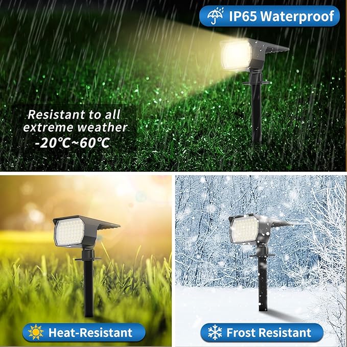Solar Spot Lights Outdoor Waterproof IP65, 12 Pack Landscape Spotlights with 46 LEDs, 3 Modes Auto On/Off Solar Powered Flood Lights for Outside Pathway, Yard, Garden, Walkway (Warm White)