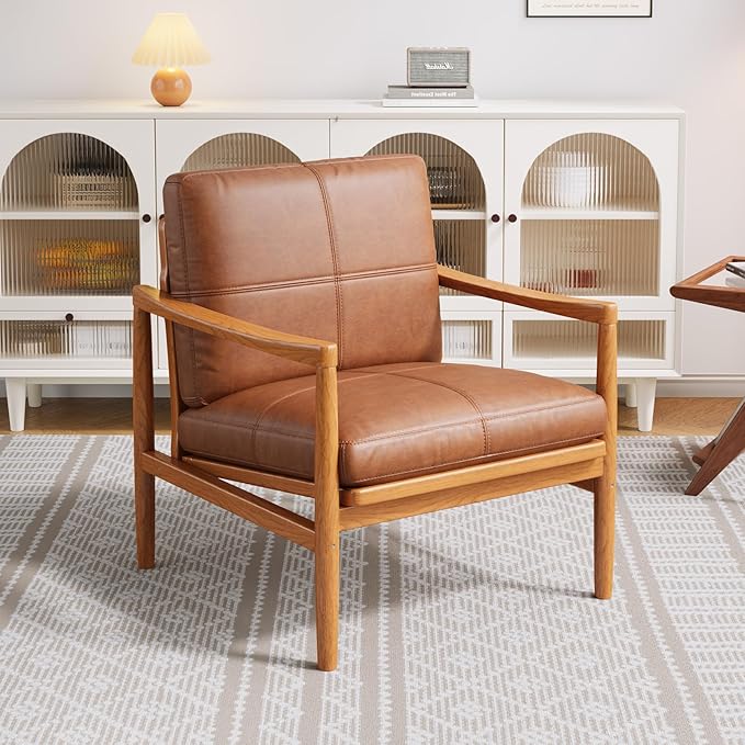 Mid Century Modern Accent Chair, Wooden Accent Chairs, Accent Chairs for Living Room, Wood Frame & Soft Cushion, Reading Leisure Chair for Living Room, Reading Room, Bedroom